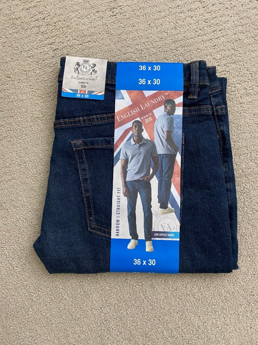 NEW Men's English Laundry Harrow Straight Fit Denim Jeans, Dark Blue, 36x30